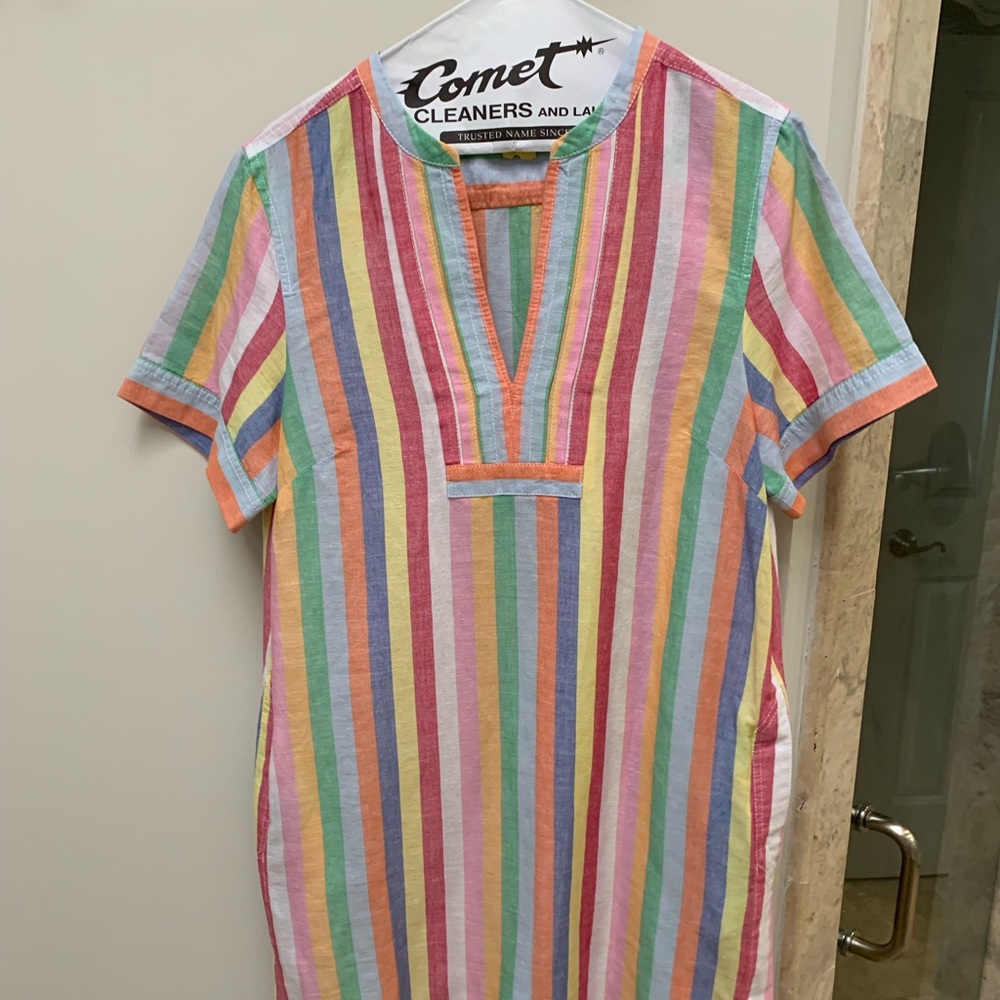 Rainbow colored striped linen dress petite medium